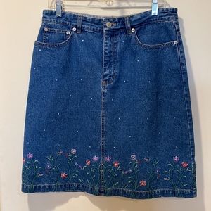 Fabulous Tommy Hilfiger Jean Skirt Size 12. Embroidery with Beads & Sequins.